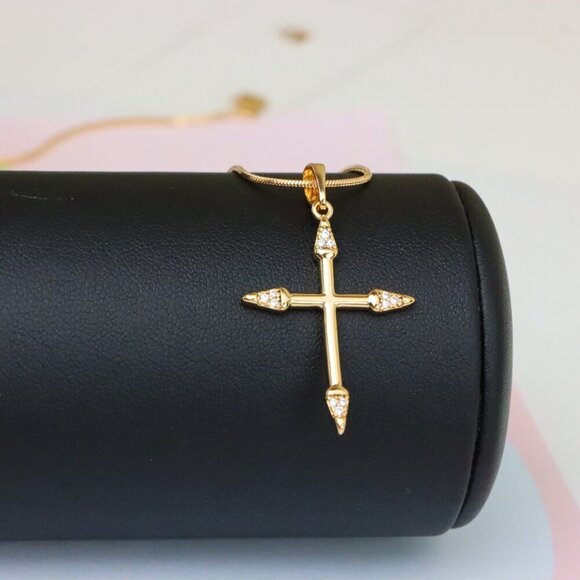 "Rose Gold Cross Pendant with Crystal Accents and Sleek Design, XPPT1863 - Picture 5 of 12